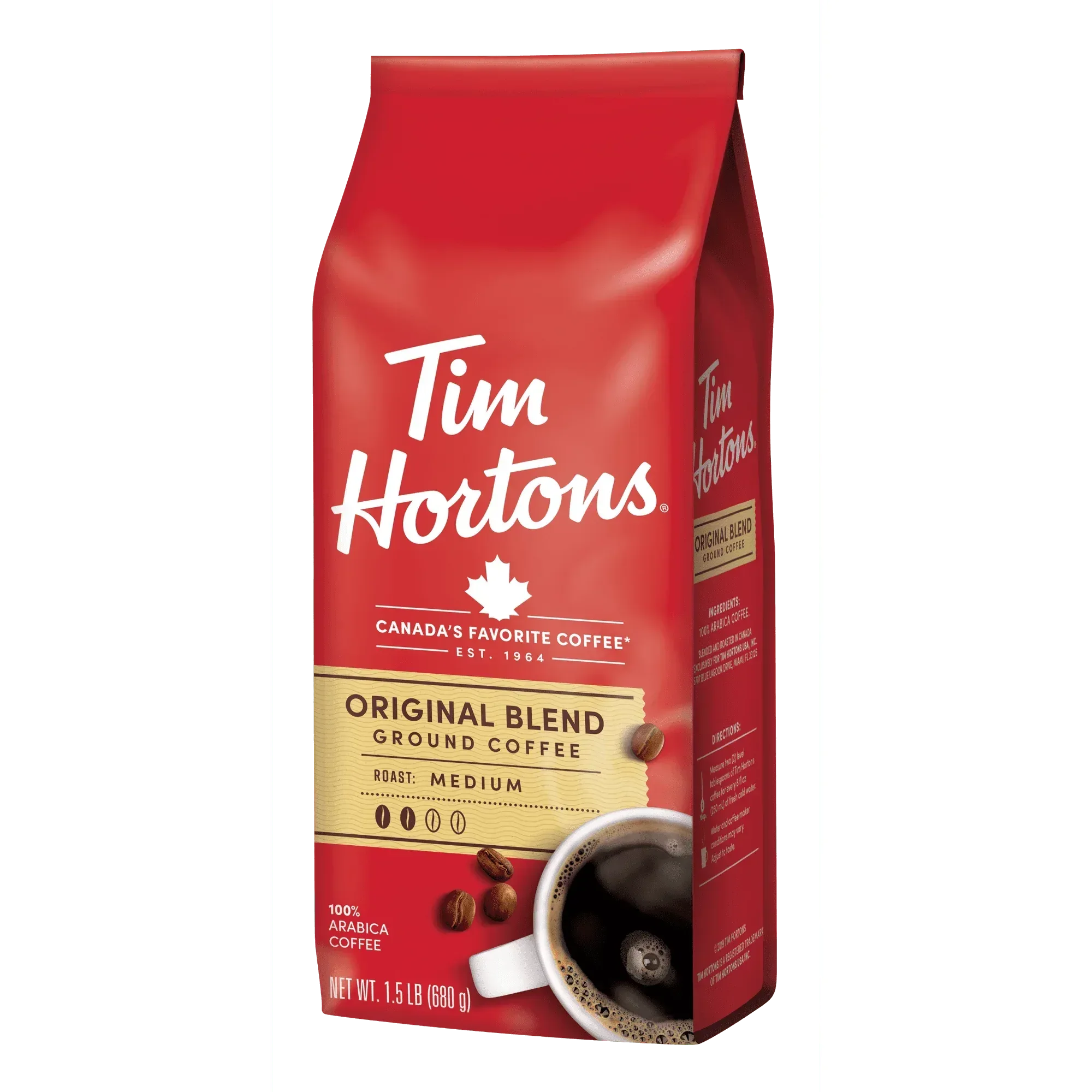 Tim Hortons 100% Arabica Original Blend Medium Roast Ground Coffee, 24 Oz, Bag