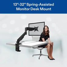 Black spring-assisted monitor desk mount with VESA plate and adjustable arms