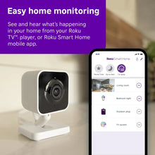 Roku indoor security camera with Wi-Fi and app on smartphone