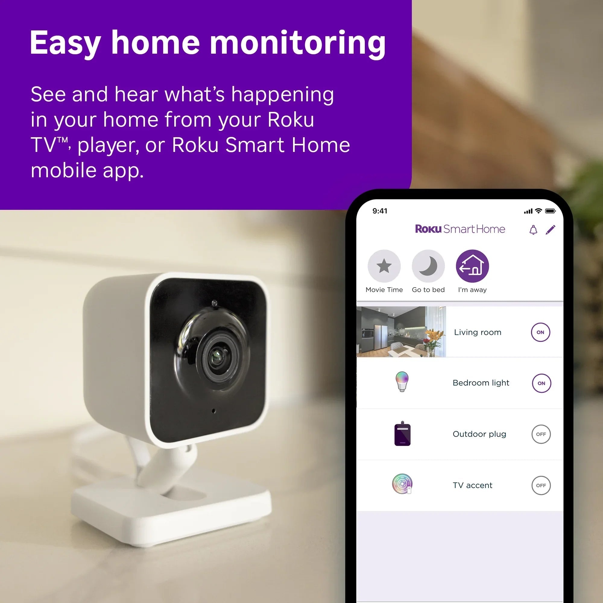 Roku Indoor Camera SE - Home Security - 1-Pack - Wired Security Camera with 1080p HD & Wi-Fi 6