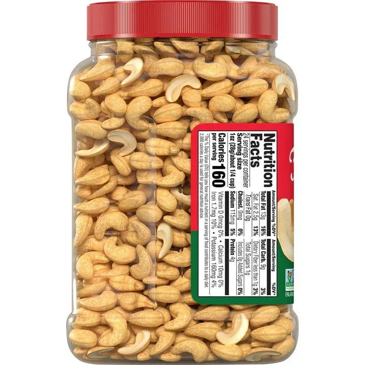 Fisher Oven Roasted Never Fried Whole Cashews, 24 oz.