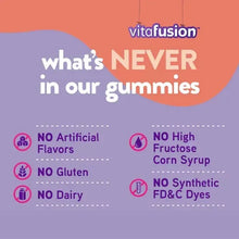 Gummy supplement claims: no artificial flavors, no high fructose corn syrup, no gluten.