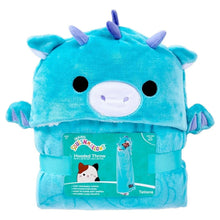 Blue dragon hooded throw blanket with character face, folded display, and tag