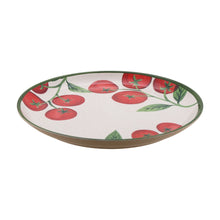 Tomato-pattern oval serving platter with green rim and red fruit design