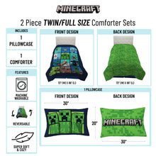 Minecraft 2-piece twin/full comforter set showing reversible front and green back design