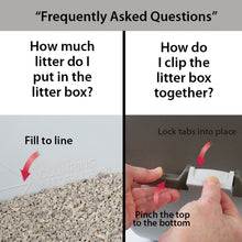 Self-cleaning litter box lid being clipped onto base with hands