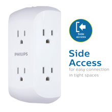 White wall outlet tap with side access plug-in ports for tight spaces