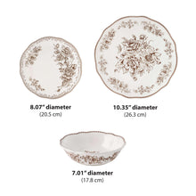 Stoneware dinner plates and bowl set with floral pattern and scalloped rims