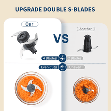Food chopper blade unit and clear chopper bowl with visible cutting blades