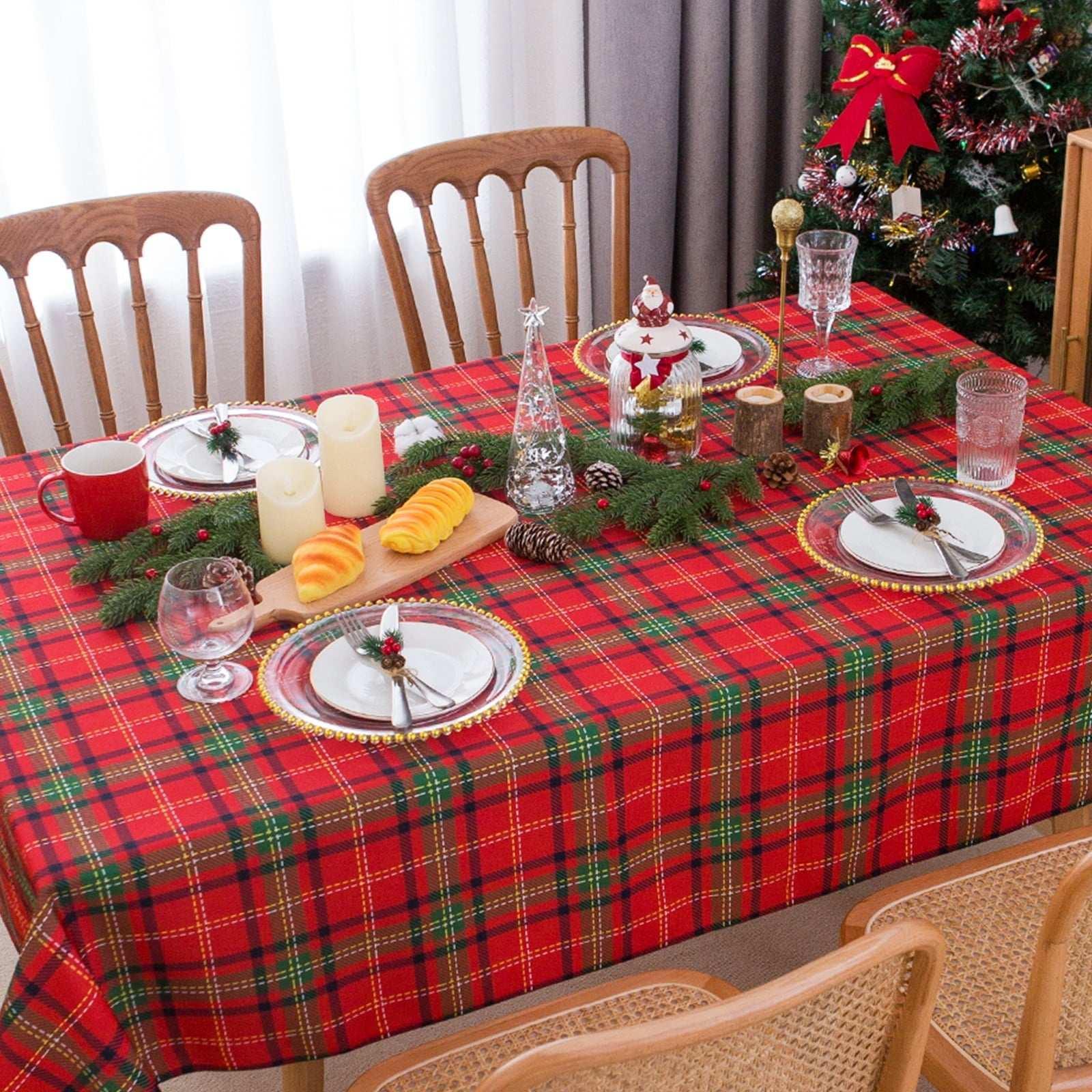 Romanstile Christmas Rectangle Red Plaid Tablecloth - 60 x 84inch - Checkered Water Stain Resistant Table Cover,Washable Polyester Table Cloths for Xmas Dinner/Party Decoration/Holiday - USA MEGA SHOP