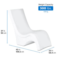 White tall lounge chair with curved backrest and seat, shown from the side.