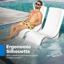 White tall lounge chair with sloped seat and rounded armrests.