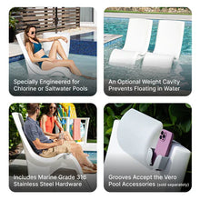 White tall lounge chair with smooth curved body and wide arm cutouts.