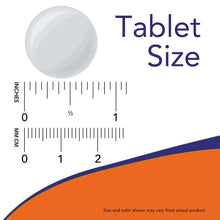 Tablet size comparison graphic with circular lozenge and measurement rulers