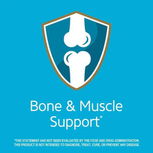 Bone & Muscle Support shield graphic with warning text