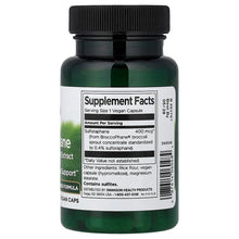 Swanson sulforaphane supplement bottle, back label with Supplement Facts and vegan capsule