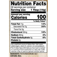 Nutrition facts label for salted sweet cream butter, 1 Tbsp (14g)