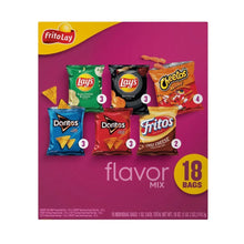 Snack chip variety pack box front view with 18 bags and assorted chip packages