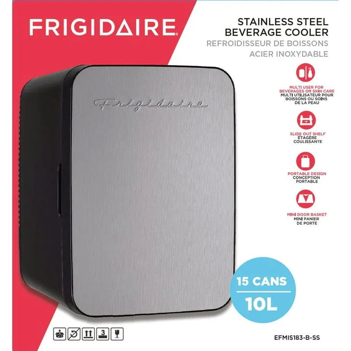 Frigidaire, Retro 10L, 15-Can Mini Personal Fridge Cooler, EFMIS183, Stainless Steel - USA MEGA SHOP