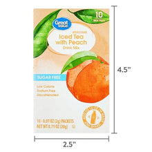 Sugar-free iced tea with peach drink mix box showing size dimensions