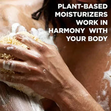 Lathering on hands during body wash use, foamy bubbles on skin