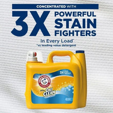 OxiClean concentrated liquid detergent jug with 3x stain fighters label.