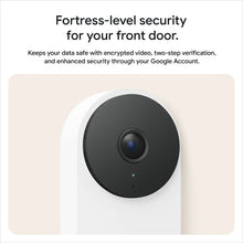 Hazel doorbell camera shown on security card with encrypted video and shield icons