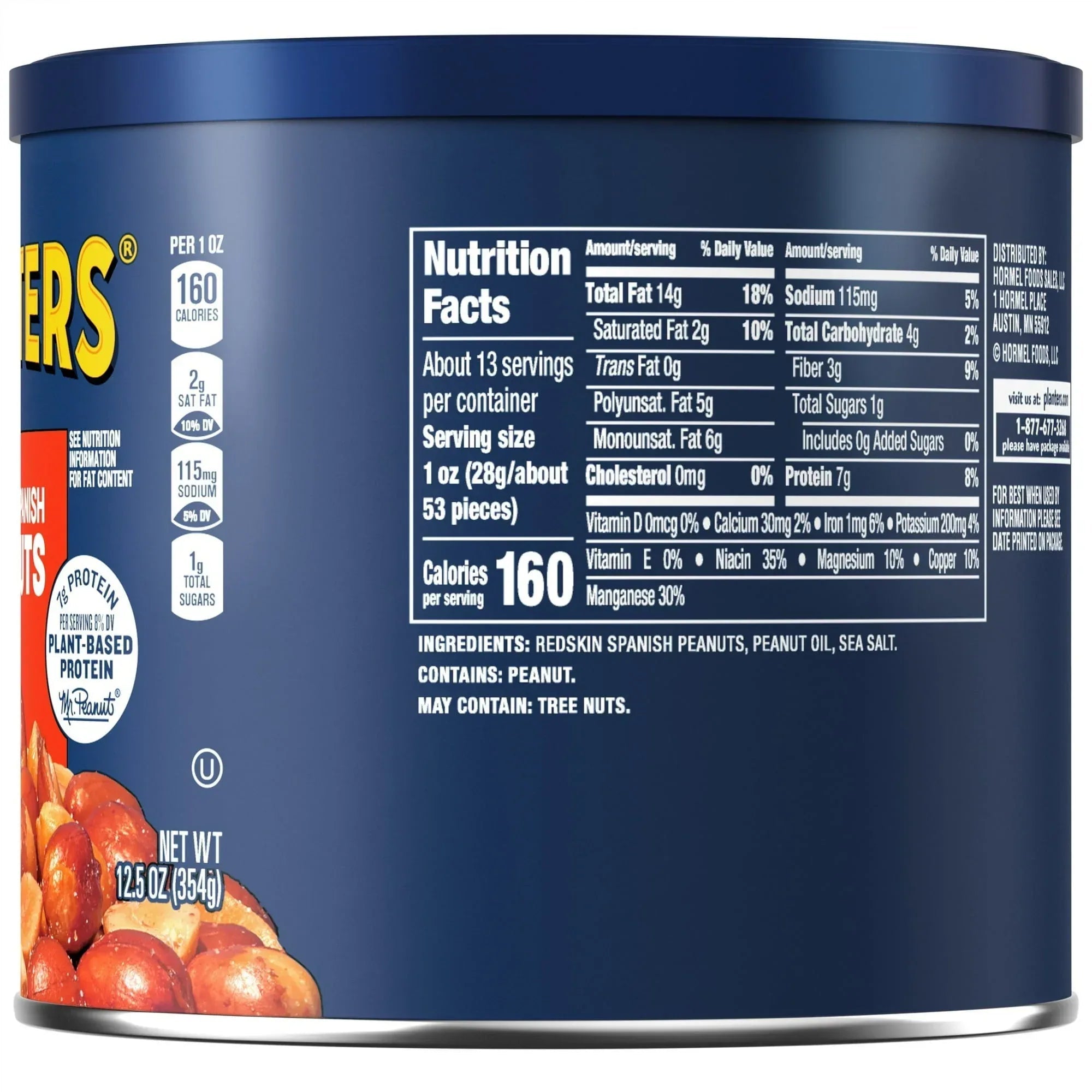 (6 pack) PLANTERS Redskin Spanish Peanuts, Roasted Salted Peanuts, Plant Based Protein, 12.5 oz Steel Can