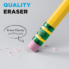 Close-up of yellow unsharpened wood pencil eraser end with green band