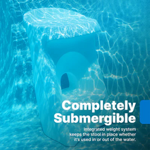 White in-pool stool submerged, with arched front opening and contoured seat