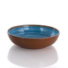 Blue and brown rippled melamine serving bowl with glazed pattern