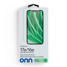 onn durable glass screen protector for iPhone 17e/16e, in retail pack