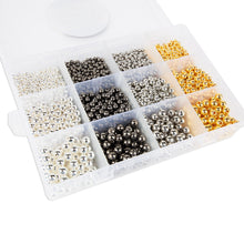Metallic spacer bead assortment in clear box, mixed silver and gold beads