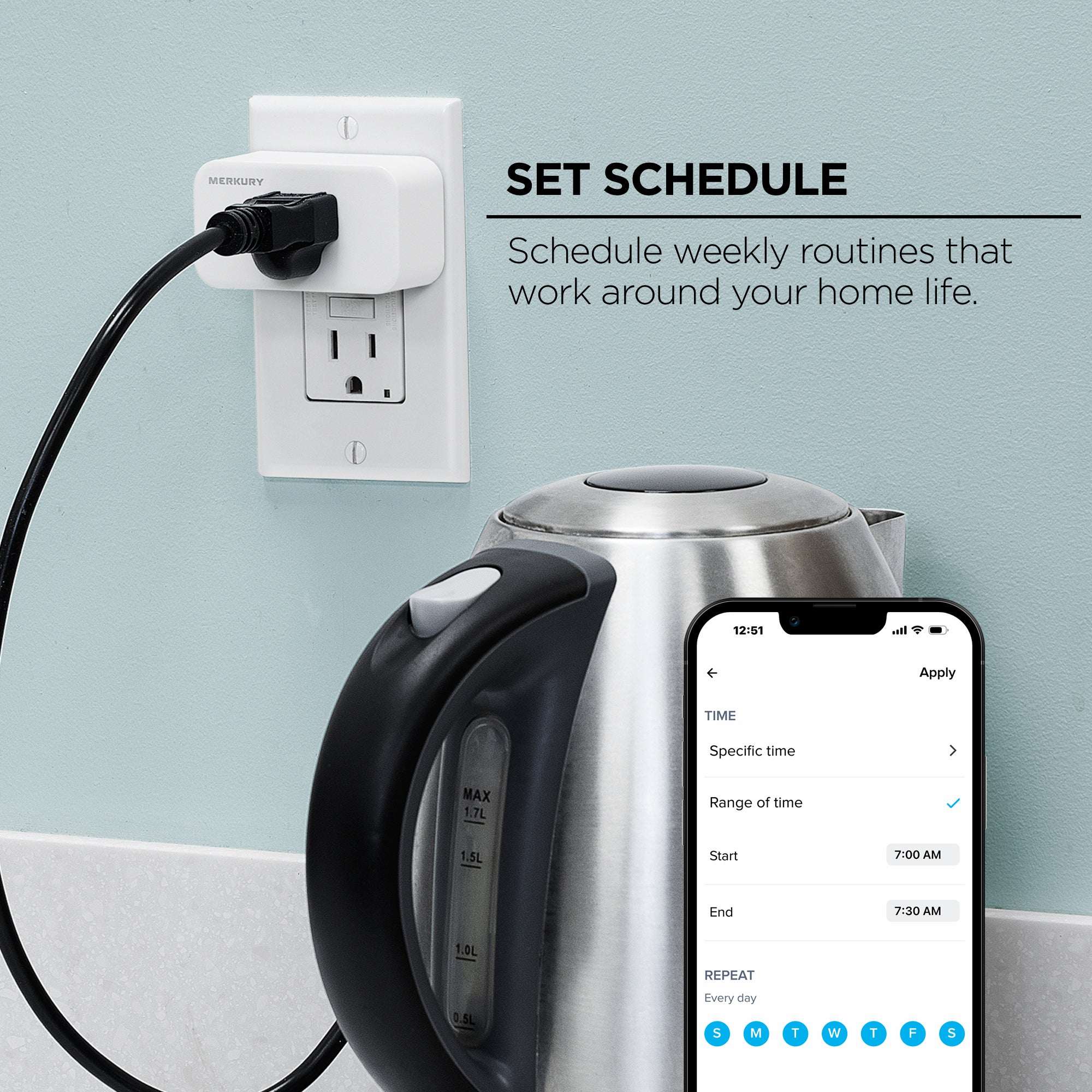 Merkury Smart Wi-Fi Plug - Smart Outlet Compatible with Alexa & Google, White (3-Pack)