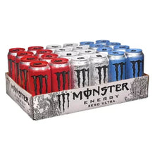 Monster Energy Zero Ultra variety case with red, silver, and blue cans