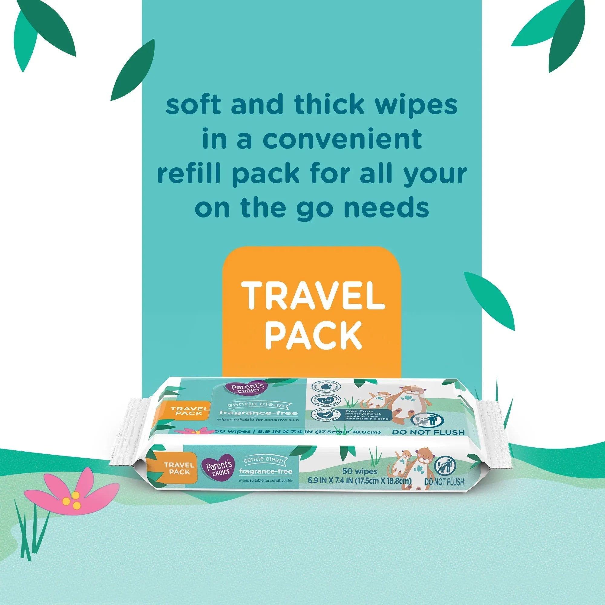 Parent's Choice Fragrance Free Baby Wipes, Travel-Pack, 50 Count