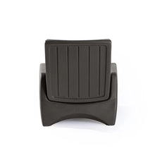 Dark gray patio chair back panel with vertical slats and rounded frame