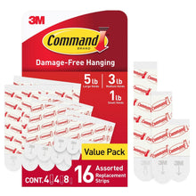 3M Command damage-free hanging refill strips, white, assorted replacement strips value pack