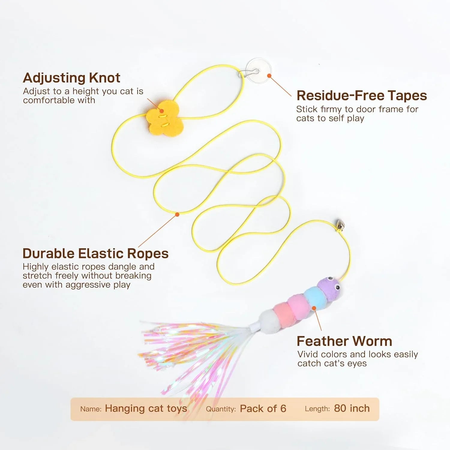 IZEYNO 6 Pack Retractable Cat Toys with Bell, Multicolor Catnip Hanging Toys for Cat, Kitty, Kitten - USA MEGA SHOP