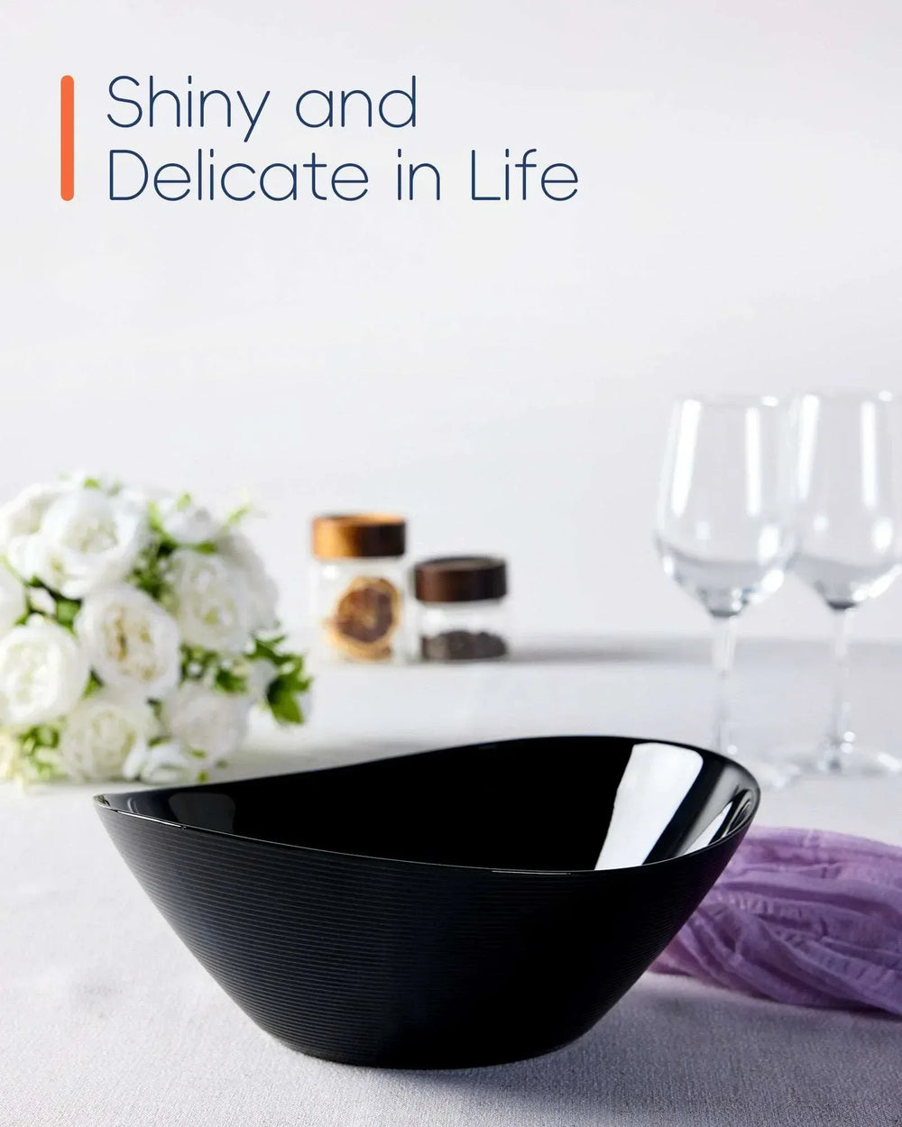 LaGlint 66 OZ Large Salad Bowl Set of 2, Opal Glass 10 inch Lightweight Serving Dishes for Salad, Fruit, Kitchen Microwave & Dishwasher Safe, Oval Shape Black - USA MEGA SHOP