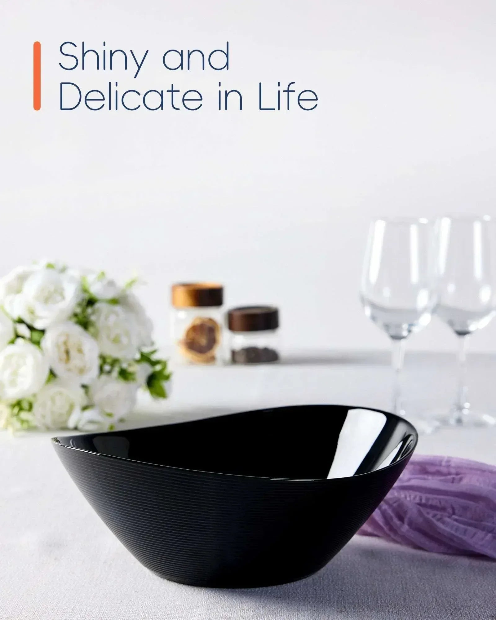 LaGlint 66 OZ Large Salad Bowl Set of 2, Opal Glass 10 inch Lightweight Serving Dishes for Salad, Fruit, Kitchen Microwave & Dishwasher Safe, Oval Shape Black