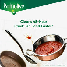 Dishwashing promo graphic with Palmolive Oxy text over a pot and utensils