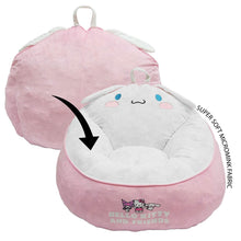 Kids' compressed foam bean bag chair with Cinnamoroll face, pink and white, back view