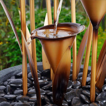 Copper fountain tiers with flowing water in top basins