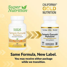 Turmeric curcumin phytosome bottles comparison, Super Nutrition branding and new label