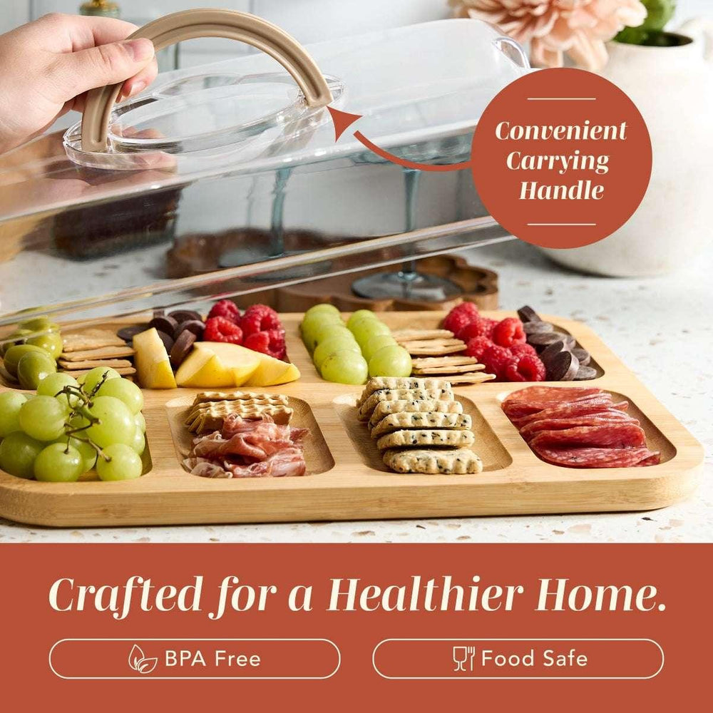 Cook With Color Rectangular Bamboo Cutting Board with Locking Lid, Dual-Function Charcuterie & Serving Board - USA MEGA SHOP