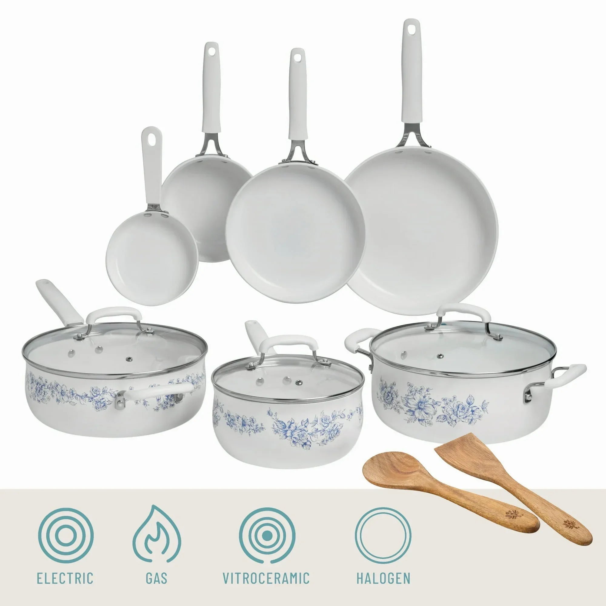 The Pioneer Woman 12-Piece Classic Ceramic Cookware Set, Agatha Blue