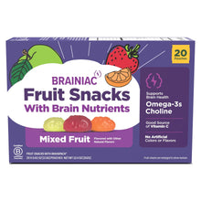Fruit snacks with brain nutrients box, mixed fruit flavor, 20 pouches, purple package