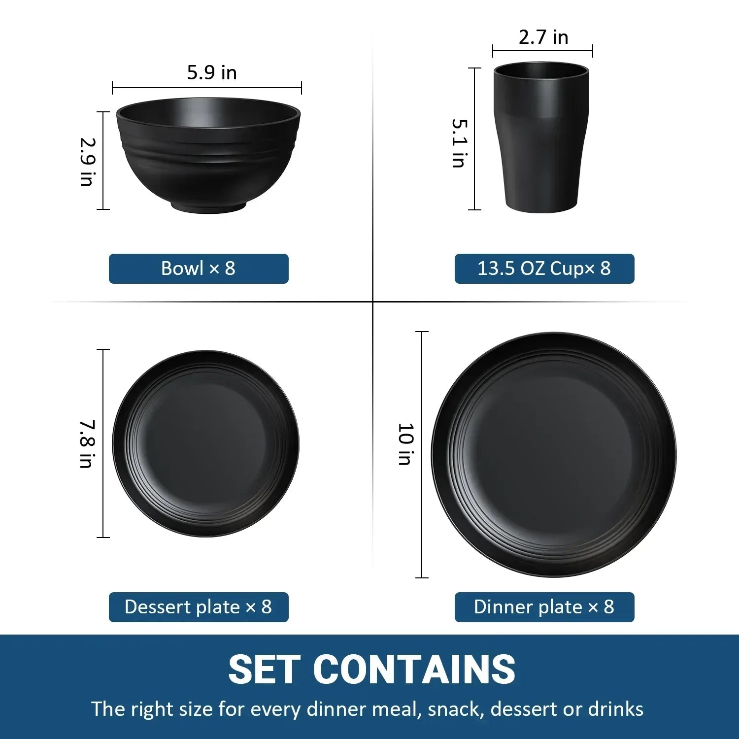 TINANA Wheat Straw Dinnerware Sets, Service for 8, 32 PCS Unbreakable Dinnerware,Microwave Dishwasher Safe