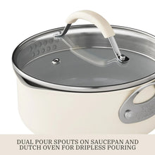 Cream saucepan with glass lid, dual pour spouts, and dual handles